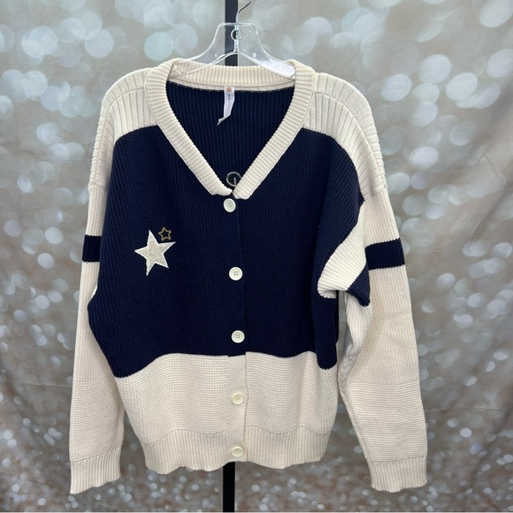 ANTHROPOLOGIE DAILY PRACTICE Quarterback Cardigan Sweater Oversized Embroidered - Picture 2 of 11